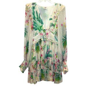 HEMANT & NANDITA Zaina Botanical Chiffon Mini Dress Large